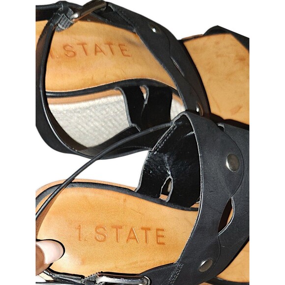 1. State Women's Leather Studded Wedge Sandals Espadrilles Black 9.5/41 - Picture 2 of 6